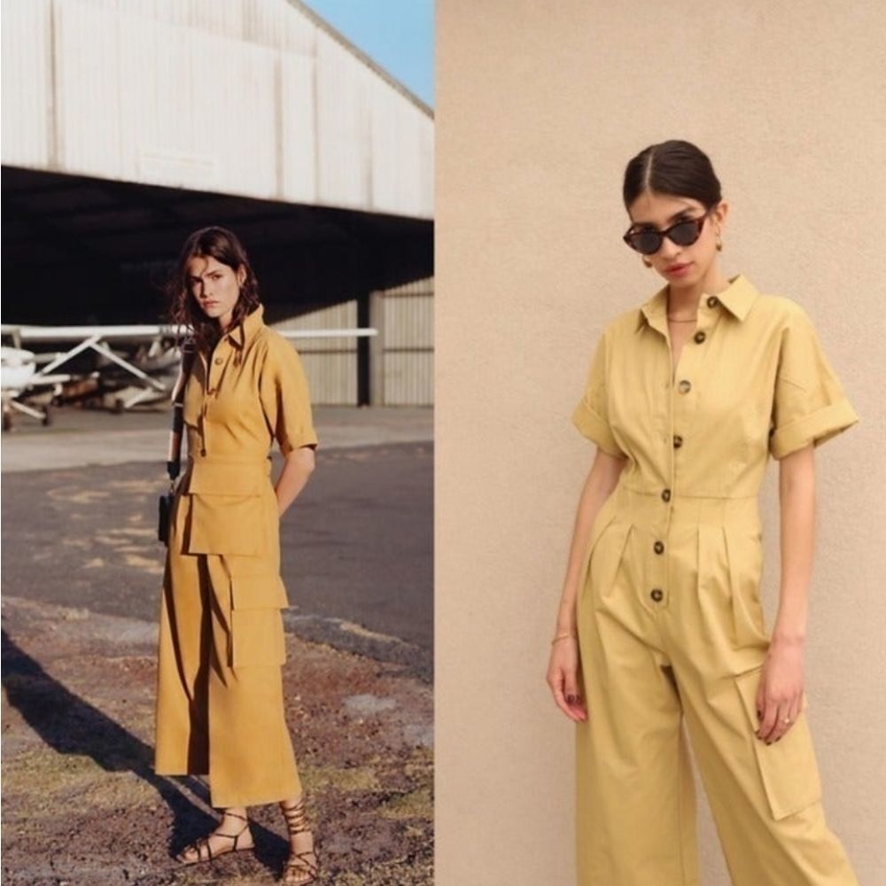 Anthropologie grey lab explorer khaki cargo button down jumpsuit